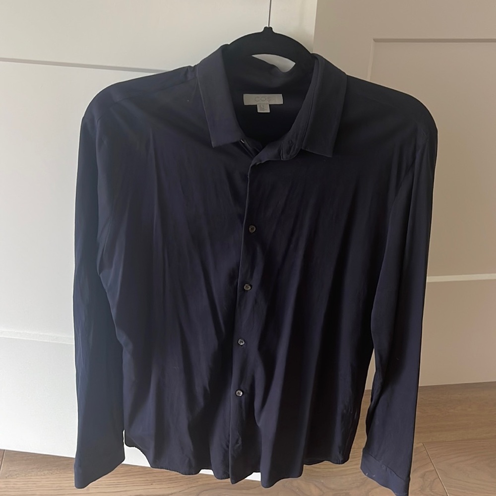 Navy blue soft cotton long sleeve shirt
